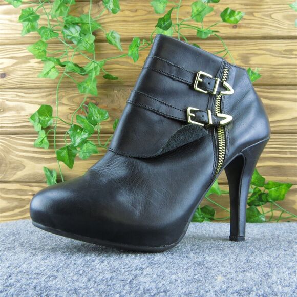 Me Too Lawn Women Ankle Boots Black‎ Leather Zip Size 9.5 Medium - Picture 1 of 9